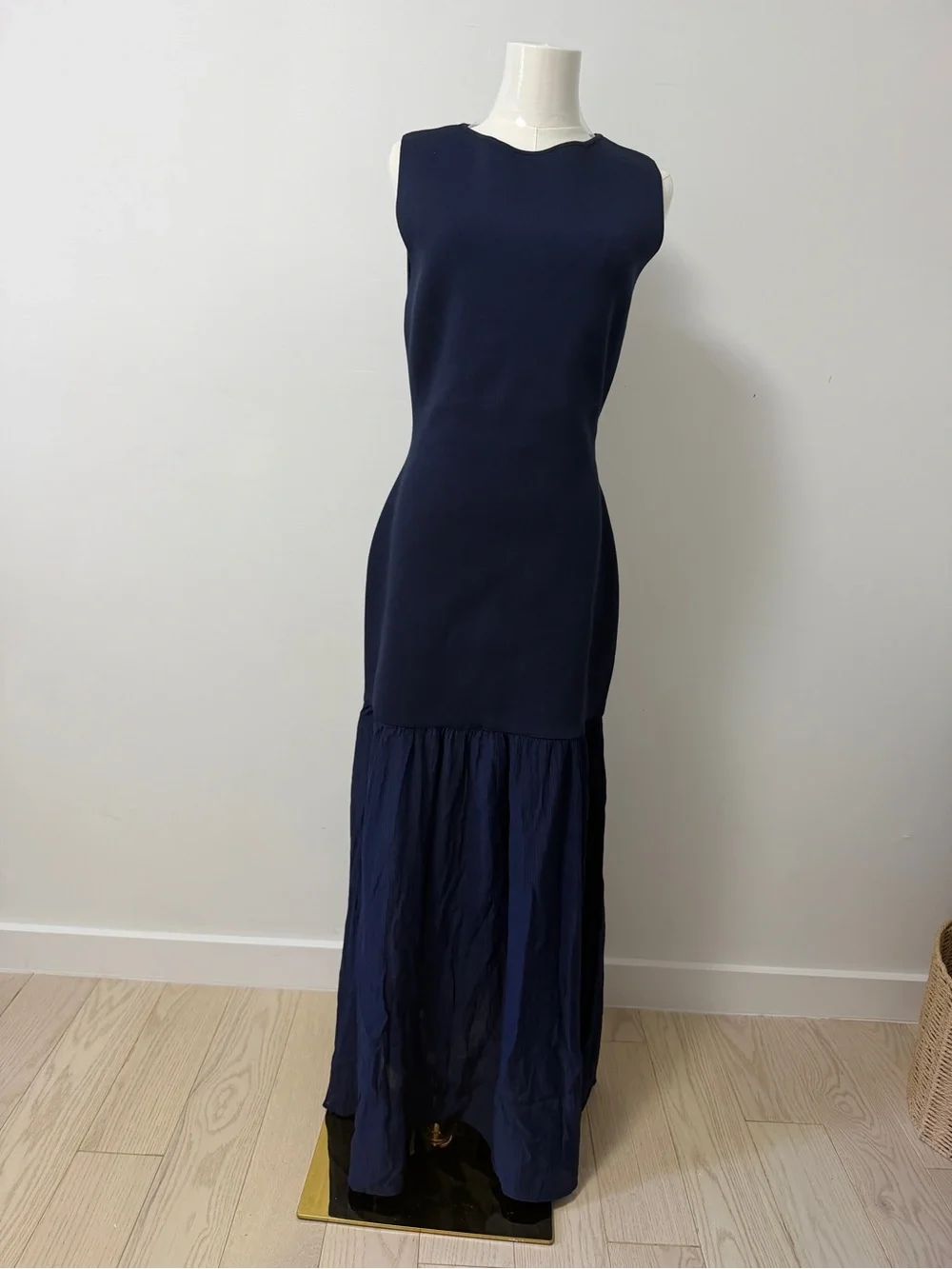 Zara NWT Navy Blue Sleeveless Maxi Dress with Pleated Skirt – Size Large - Picture 5 of 5